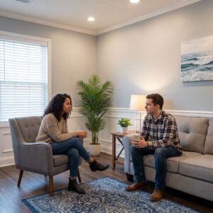 Therapist and client in counseling session at Inner Voyage Recovery Center.