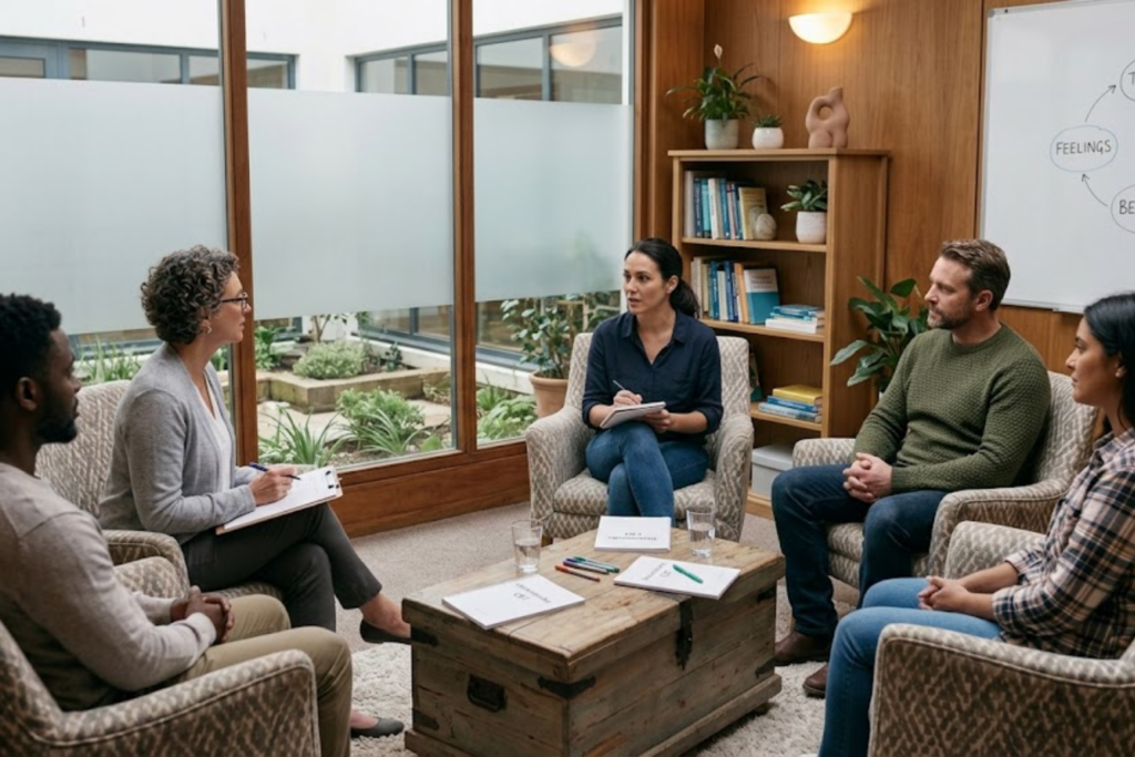 Group therapy session at Inner Voyage Recovery Center in Atlanta.