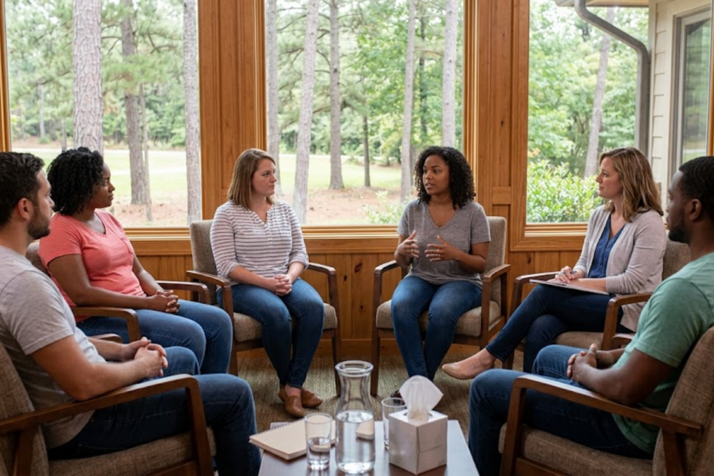 Group therapy session at Inner Voyage Recovery Center in Atlanta.