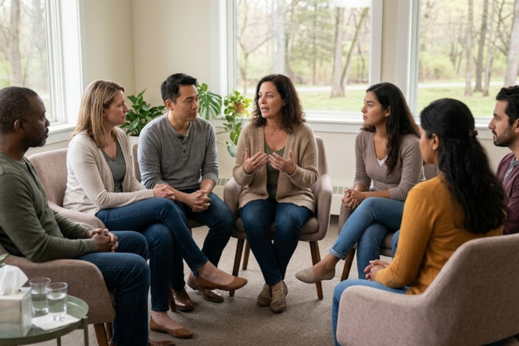 Group therapy session at Inner Voyage Recovery Center in Atlanta.