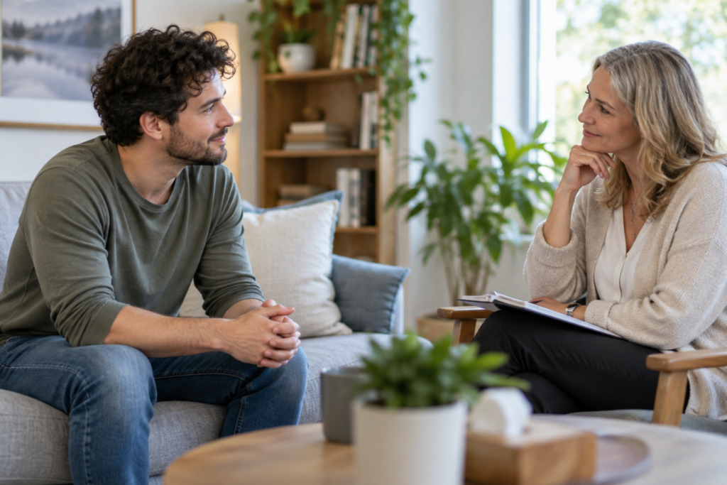 Therapist and client in a counseling session at Inner Voyage Recovery Center.