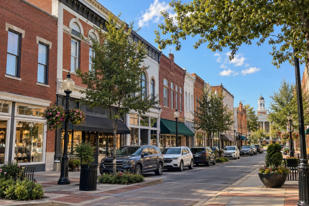 Inner Voyage Recovery Center: Atlanta area street view with shops and trees.