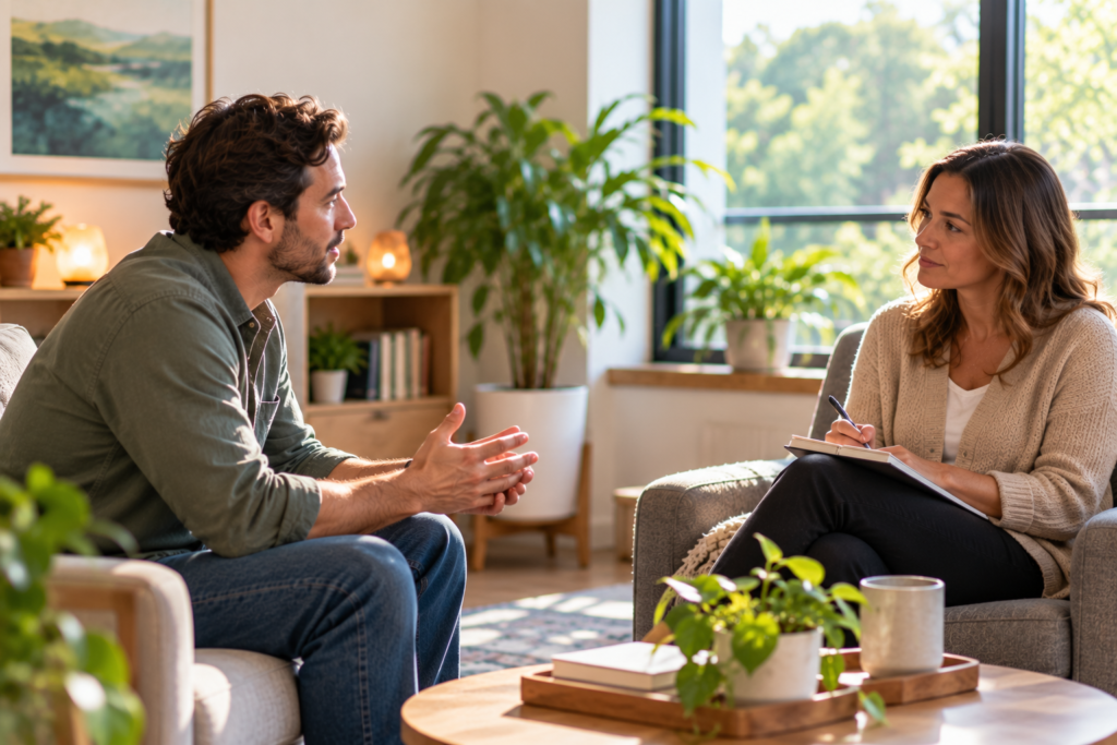 Therapist and client in a counseling session at Inner Voyage Recovery Center.